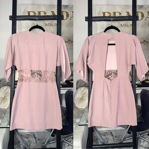 ASOS 0 Blush Pink Lace Panel Mini Dress With Open Back And Soft Kimono Sleeves